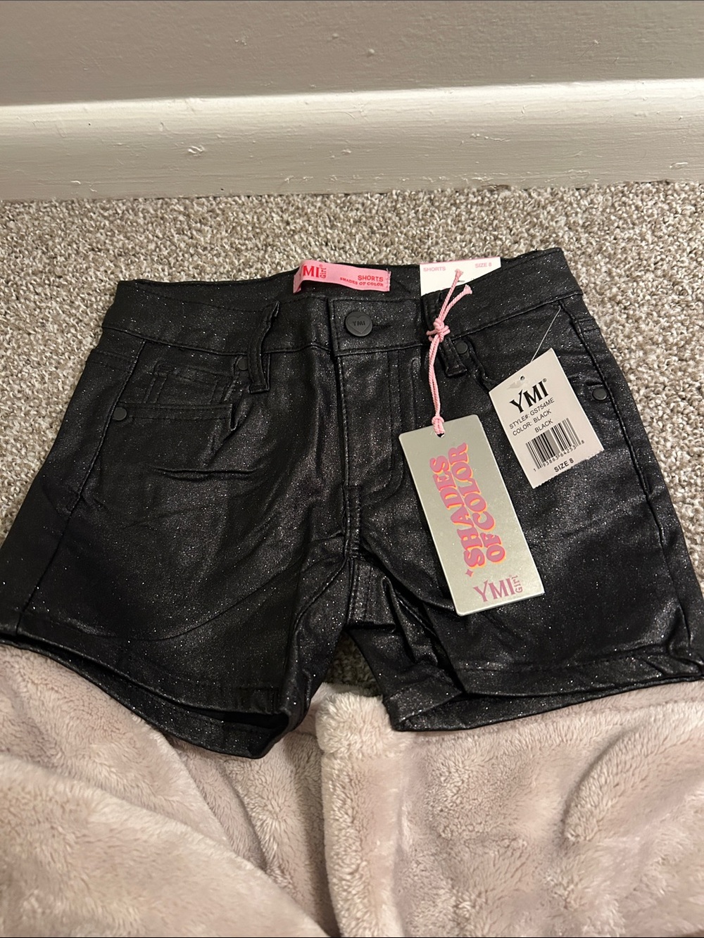 YMI Black Shimmer Faux Denim Shorts